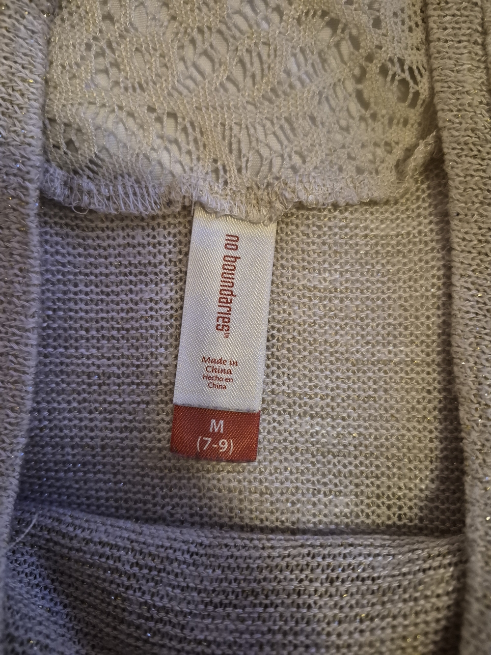 No Boundaries Beige Lace Knit Shimmer Sweater Women’s Medium Soft Girl Top - Picture 3 of 5